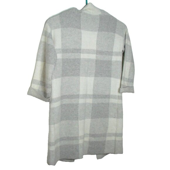 Cyrus Womens Lg Sweater Gray Plaid Open Front Long Cardigan Duster Soft Pockets - Picture 3 of 12